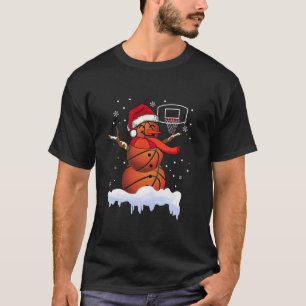 Basketball Snowman Player Weihnachtsmannmütze Weih T-Shirt