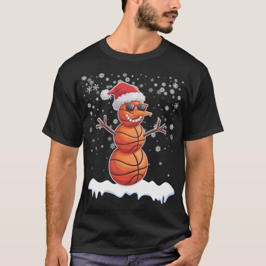 Basketball Snowman Weihnachten Weihnachtsmannmütze T-Shirt (Vorderseite)