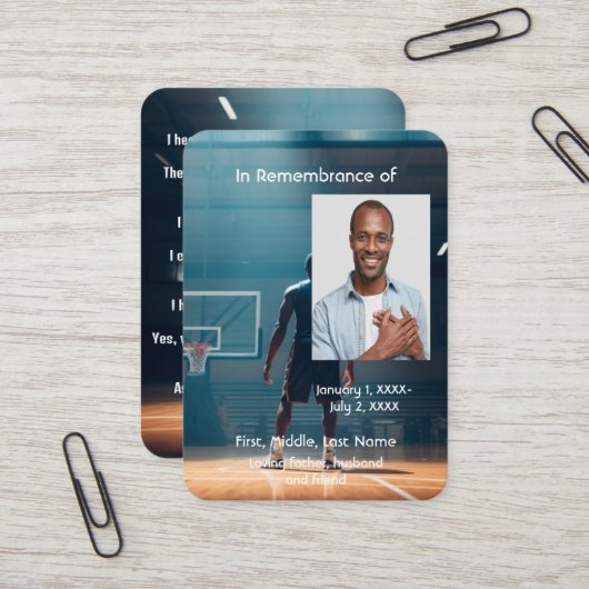 Basketball-Spiel mit Memorial Pocket Card Visitenkarte (Vorderseite/Rückseite Beispiel)