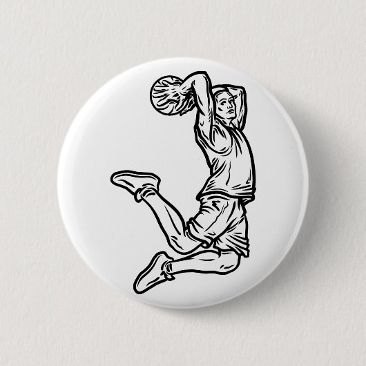 Basketball-Spieler macht Slam Dunk Dunkles Design Button (Vorderseite)