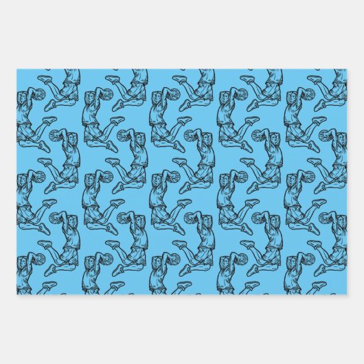 Basketball-Spieler macht Slam Dunk Dunkles Design Geschenkpapier Set (Vorderseite)