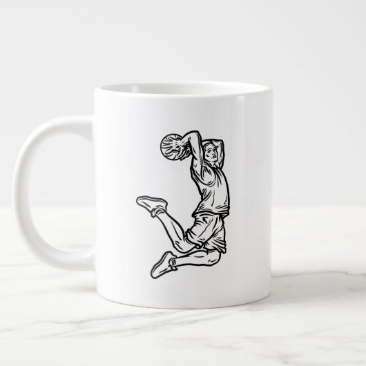 Basketball-Spieler macht Slam Dunk Dunkles Design Jumbo-Tasse (Links)