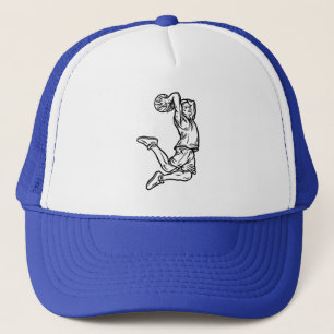 Basketball-Spieler macht Slam Dunk Dunkles Design Truckerkappe