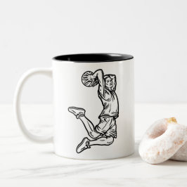 Basketball-Spieler macht Slam Dunk Dunkles Design Zweifarbige Tasse