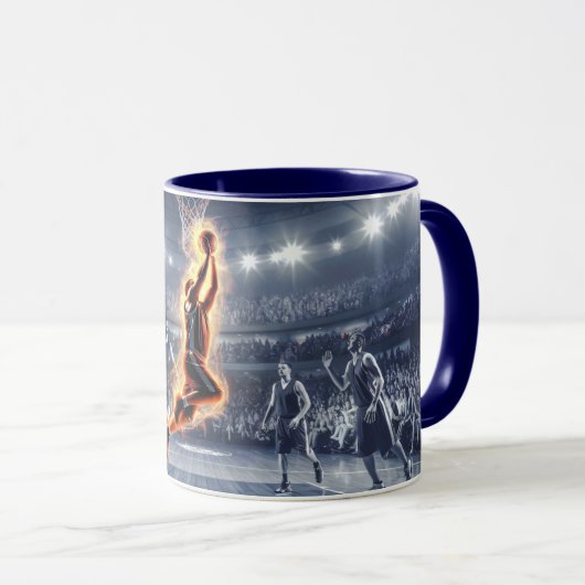 Basketball-Spieler mit Feuerschieber Dunk Tasse (VorderseiteRechts)