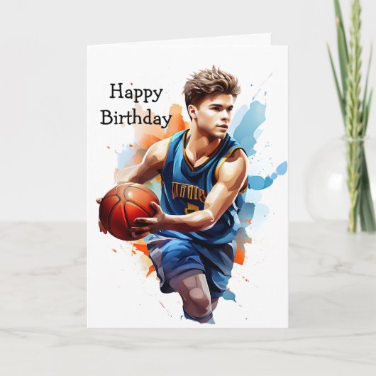 Basketball Spieler Wasserfarbenfroh zum Geburtstag Karte (Vorderseite)