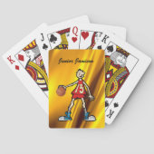 Basketball-Spielerkarikatur und Ball personalisier Spielkarten (Rückseite)