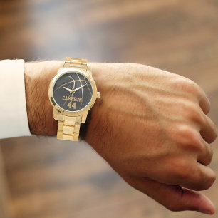 Basketball-Spielername und -nummer Schwarz & Gold Armbanduhr