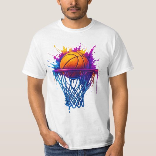 Basketball Splash Art - Vibrierendes Sportdesign T-Shirt (Vorderseite)