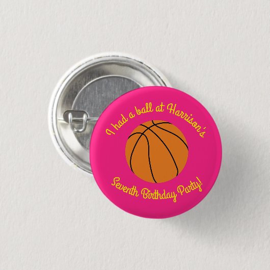 Basketball Sport Geburtstagsparty Pink Button (Vorne & Hinten)