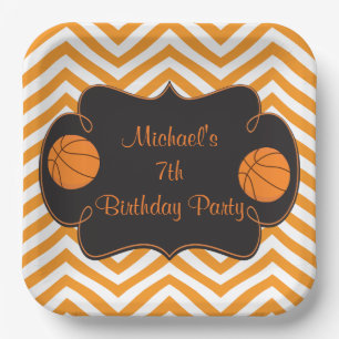 Basketball-Sport Orange Geburtstag Pappteller