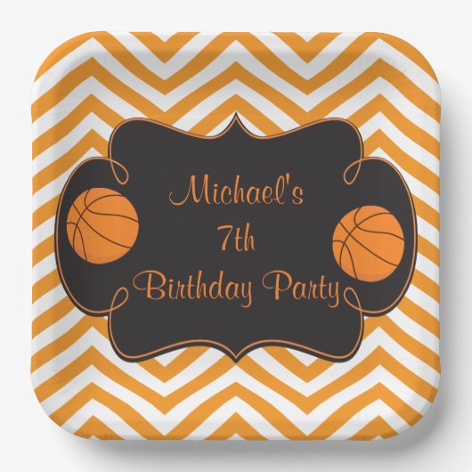 Basketball-Sport Orange Geburtstag Pappteller (Vorderseite)