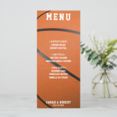 Basketball Sport Orange Hochzeitsempfang Menükarte (Stehend Vorderseite)