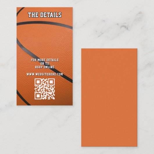 Basketball Sport QR Code Hochzeitsdetails Begleitkarte (Vorne/Hinten)