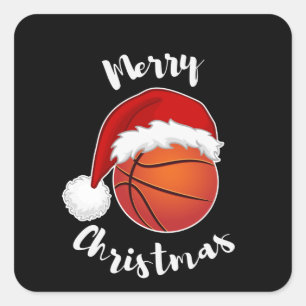 Basketball Sportfans Weihnachtsmannmütze Weihnach Quadratischer Aufkleber