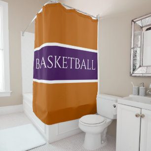 BASKETBALL Sportlich Tiefes Lila Weiß Orange Strei Duschvorhang