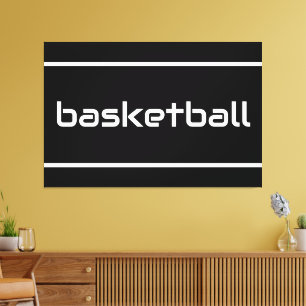 BASKETBALL Sportliches Weiß mit Textstreifen auf S Leinwanddruck