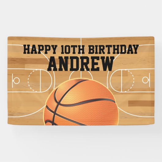 Basketball Sports Happy Birthday Banner (Horizontal)