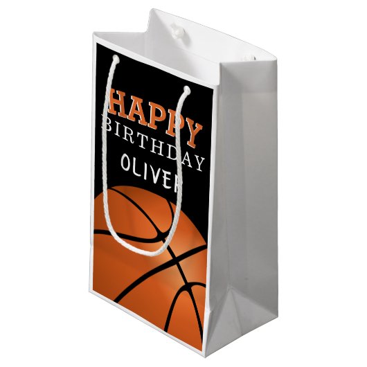 Basketball Sports Happy Geburtsname Kleine Geschenktüte (Vorderseite Schrägansicht)
