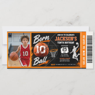 Basketball-Sportsticket Geburtstag mit Foto Einladung