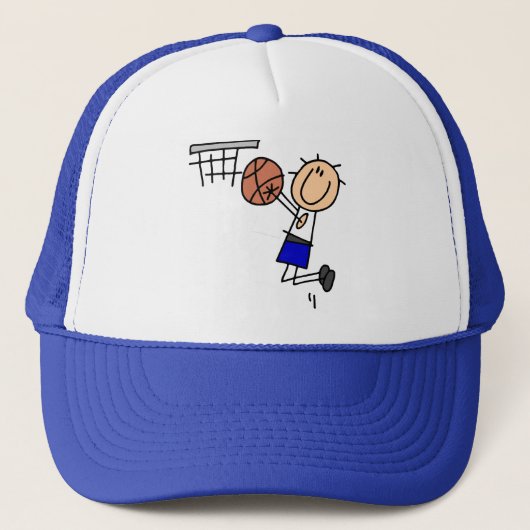 Basketball-Sprungs-Schuss-blaue T - Shirts und Truckerkappe (Vorderseite)