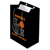 Basketball Swoosh Black Birthday Geschenktasche Mittlere Geschenktüte (Vorderseite Schrägansicht)