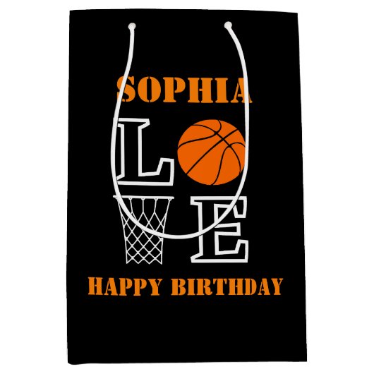 Basketball Swoosh Black Birthday Geschenktasche Mittlere Geschenktüte (Vorderseite)