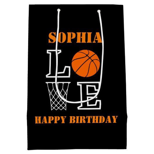 Basketball Swoosh Black Birthday Geschenktasche Mittlere Geschenktüte (Rückseite)