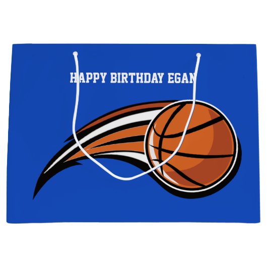 Basketball Swoosh Blue Geburtstag Große Geschenktüte (Vorderseite)