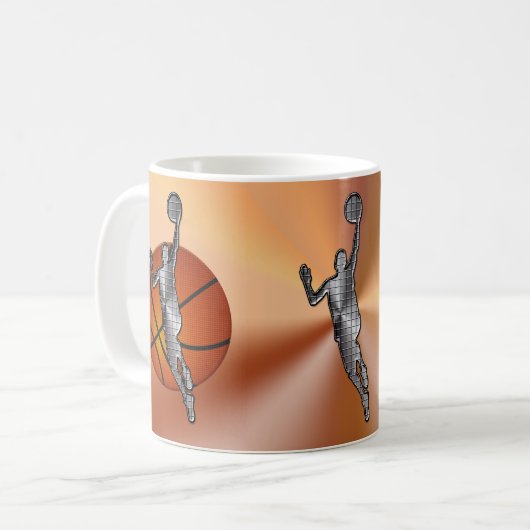 Basketball-Tassen, metallischer Spieler auf Kaffeetasse (Vorderseite Links)