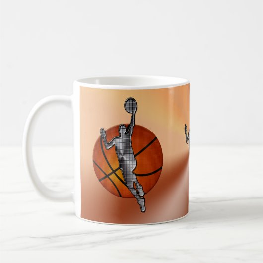 Basketball-Tassen, metallischer Spieler auf Kaffeetasse (Links)