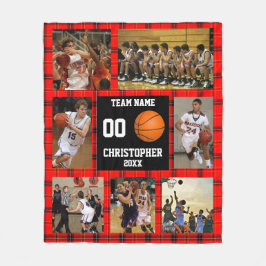 Basketball Team Foto Collage Red Tartan Fleecedecke