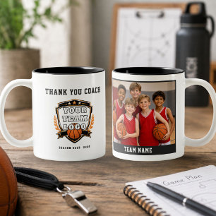 Basketball-Team-Foto-Logo Danke Trainer Zweifarbige Tasse