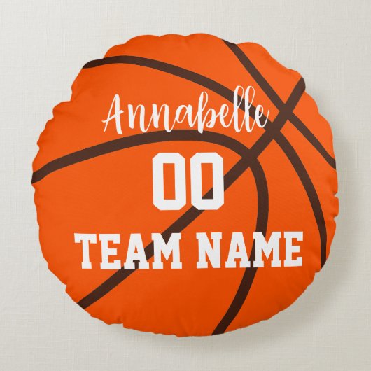 Basketball Team Name Spielernummer und Name Runde  Rundes Kissen (Vorderseite)
