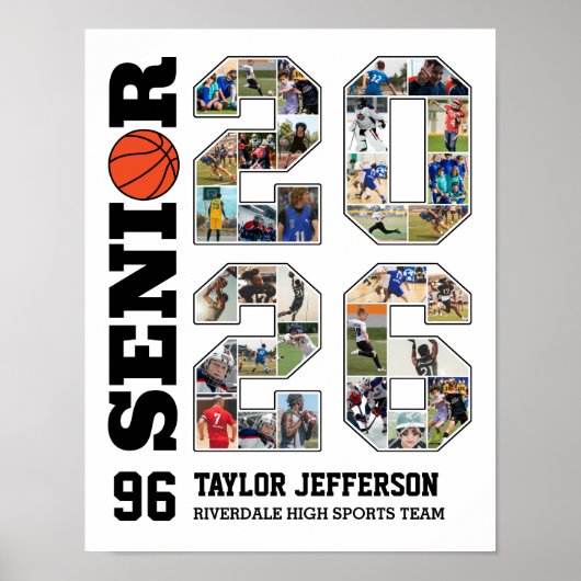 Basketball Team Senior 2026 Sports Photo Collage Poster (Vorne)