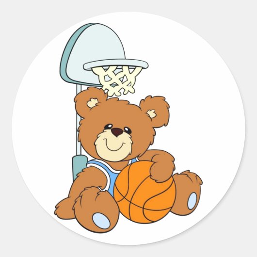 Basketball Teddy Bear Runder Aufkleber (Vorderseite)