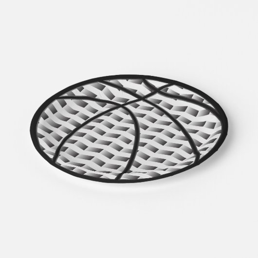 Basketball-Teller mit schwarzem und weißem Hinterg Pappteller (Schrägansicht)