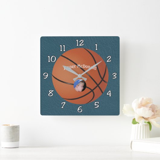 Basketball Textured Background Foto personalisiere Quadratische Wanduhr (Zuhause)
