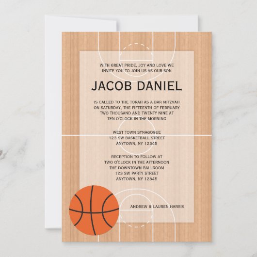 Basketball Themed Bar Mitzvah Einladung (Vorderseite)