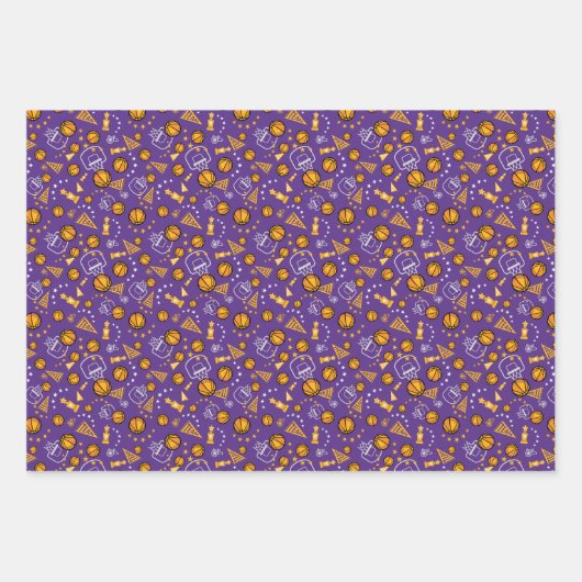 Basketball Themendesign Gold & Lila Geschenkpapier Set (Vorderseite)