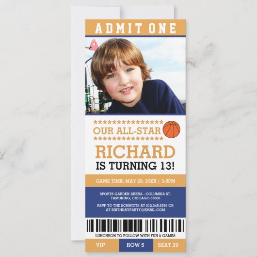 Basketball Ticket Geburtstag Einladung (Vorderseite)