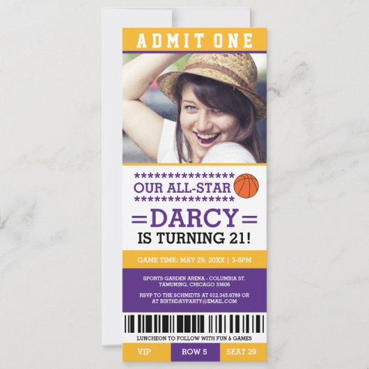 Basketball Ticket Geburtstag Einladung (Vorderseite)