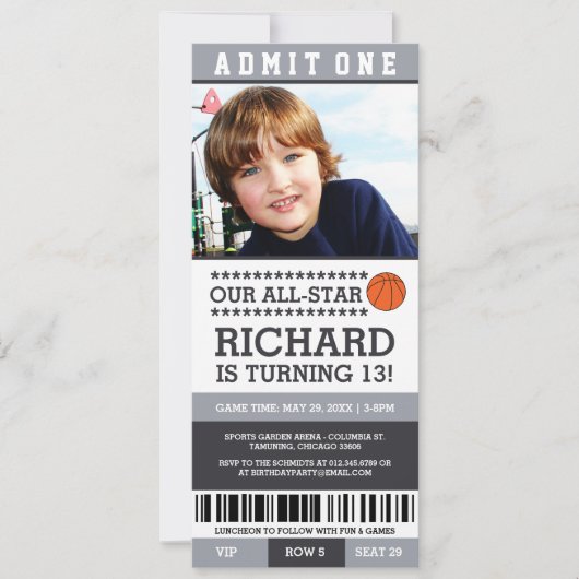 Basketball Ticket Geburtstag Einladungen (Vorderseite)