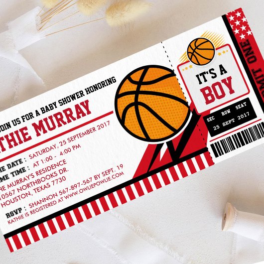 Basketball Ticket Pass Kinderdusche Einladung