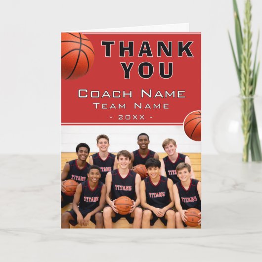 Basketball-Trainer Teamname Foto Dankeskarte (Vorderseite)