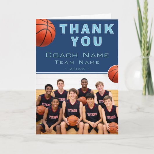 Basketball-Trainer Teamname Foto Dankeskarte (Vorderseite)