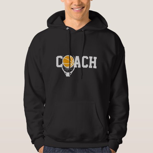 Basketball-Trainerskorb & Ball Typografy Sports Hoodie (Vorderseite)