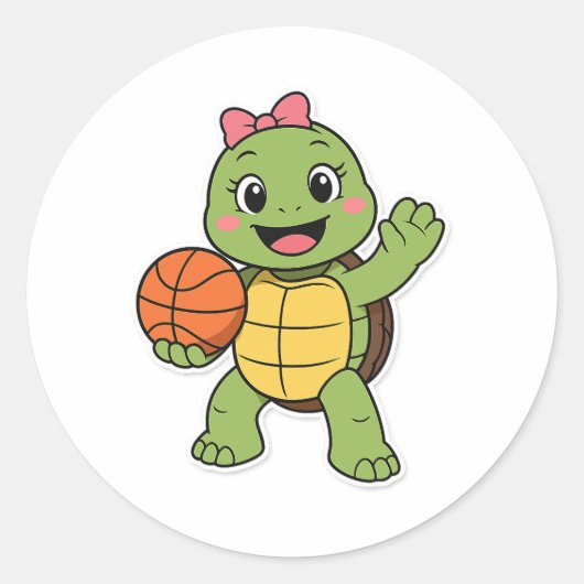 Basketball turtle runder aufkleber (Vorderseite)