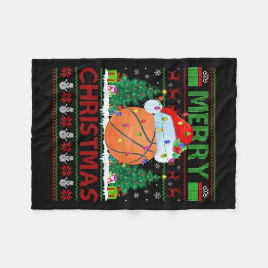 Basketball Ugly Christmas Sweater Srts Player Ligh Fleecedecke (Vorderseite (Horizontal))