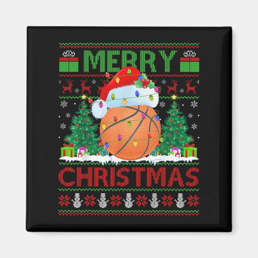 Basketball Ugly Christmas Sweater Srts Player Ligh Magnet (Vorne)
